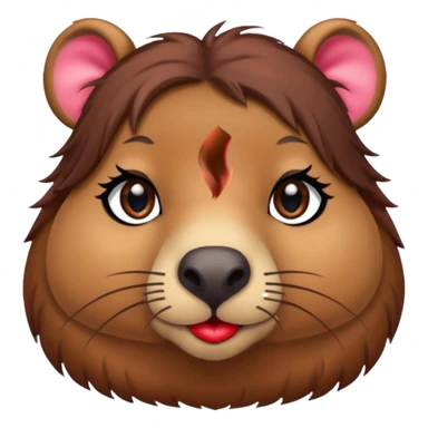 capybara with faka eye lashes and make up on - bright lipstick and eye make up - long brown hair

 sticker