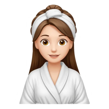 happy white long brunette hair girl with hazel eyes in a bathrobe and her hair tied up in a towel sticker