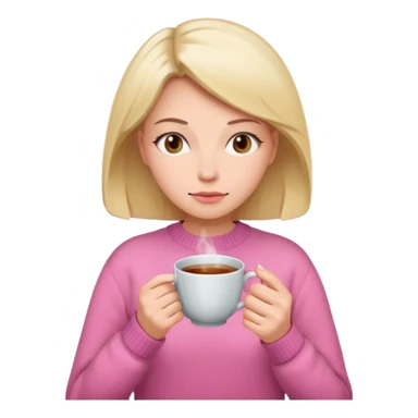 woman whith a pink sweat who is cold whith a cup of tea sticker