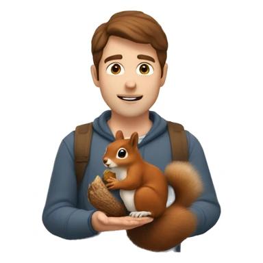 A Man with Brown hair and fair skin feeds a squirrel sticker