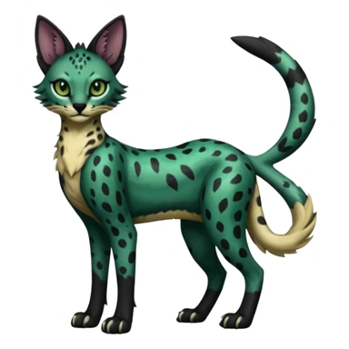 Epic complex detailed dark dusky gloomy deep gothic dark-deep-green, black, realistic Fakémon-Sprigatito-Floragato-Meowscarada-Trico-Sergal-Serval-Vernid-creature (full body) sticker