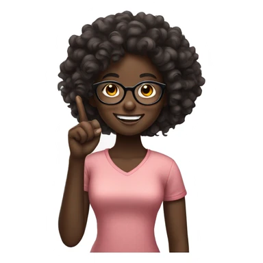 Dark skin girl with curls and glasses shooting a finger while smiling sticker