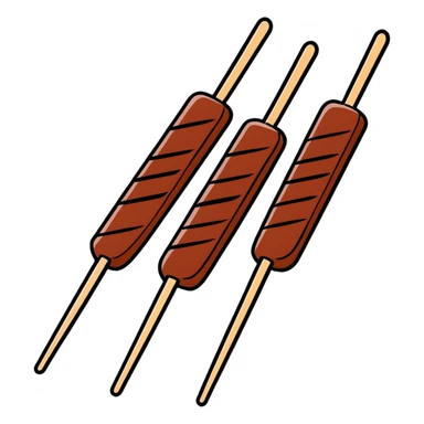 Skewers of grilled marinated beef for Vietnamese Bún Thịt Nướng, showing the meat being grilled on wooden skewers sticker