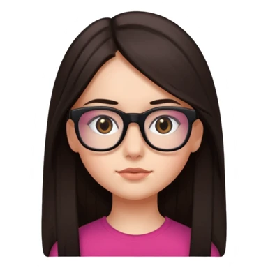 une ado, brune aux cheuveux tres fonces longs lisses blanche, ,lunettes carres noires, yeux bruns fonces joues rose sticker