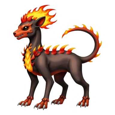 Badass skeletal cool shiny Houndoom-Charmeleon-Fakémon-hybrid-creature (full body)  with flamey Mohawk  sticker