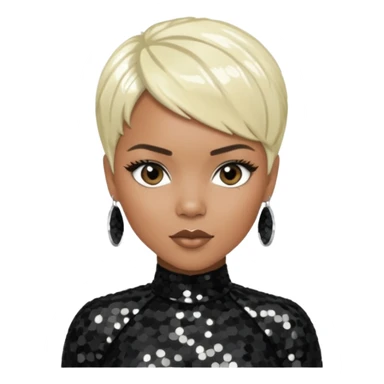 LeToya Luckett with short platinum blonde hair, black sequin outfit sticker