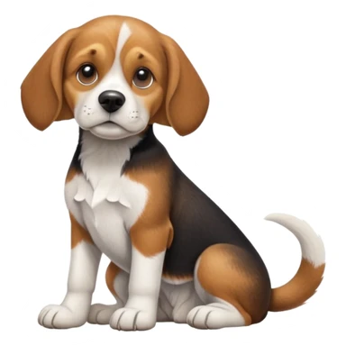 cinematic-[beagle dog]-realistic-full-body-sitting-emoji,-tail-resting-loosely-beside-its-paws,-head-tilted-dramatically,-scruffy-[beagle]-fur,-simplified-yet-realistic-focused-features,-highly-detailed,-glowing-with-an-almost-sarcastic-glow sticker