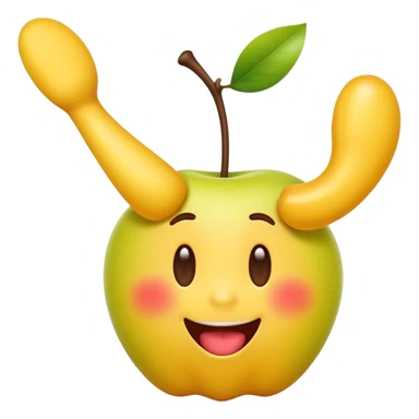 Create a silly, exaggerated iOS-style yellow emoji doing a playful slapstick pose: it lifts its own leg up and sticks its tongue out as if making a goofy face at its own foot. Smooth Apple-emoji gradients, rounded shapes, glossy shading, simple eyes, transparent background. sticker