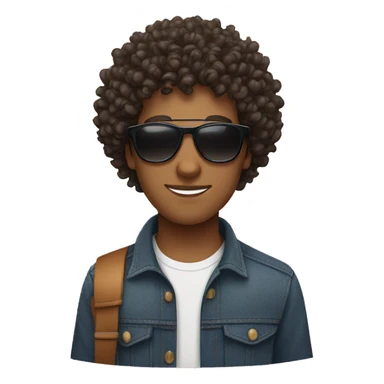 curly haired guy wearing sunglasses with a cat sticker