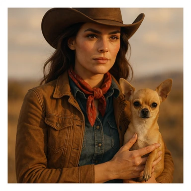 femme cowboy avec son chihuahua, style 4 sticker