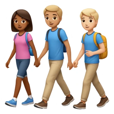 iOS emoji style. 2 friends and a teenager walking and talking.  sticker