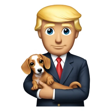 Donald Trump holding a white spotted dachshund  sticker