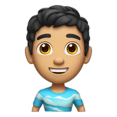 emote with pixar style 3d illustration of a man with tanned skin, black hair, fade haircut and brown eyes who is surfing sticker