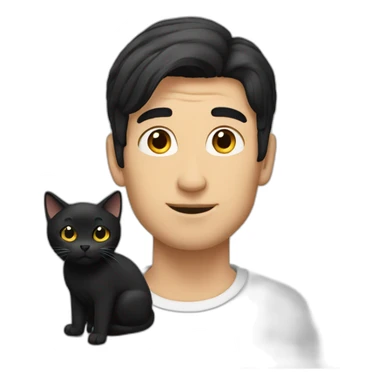 A man with black-hair and a black-cat sticker