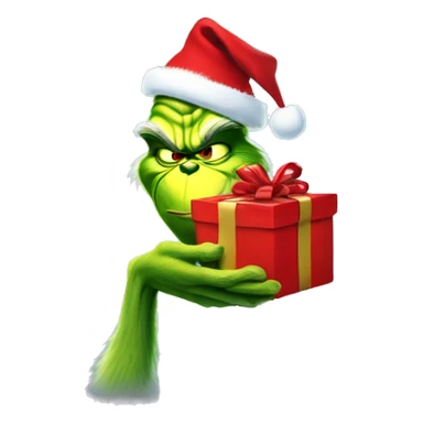 The grinch hand holding a Christmas present  sticker