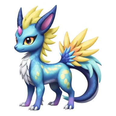 Shiny Draconic Sunny furry neon colorful scaly painted Asian pastel-gradient Absol-Meloetta-Solgaleo-Luxray-Suicune-fusion sticker