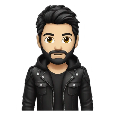 Handsome Boy rocker with Black Middle and straight hair hair parted on the left lether jacket short beard sticker