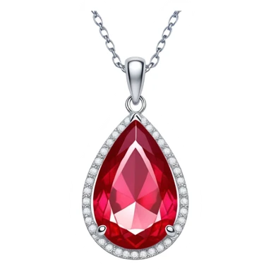 teardrop ruby pendant with silver chain, white stones, and luminous aura symbolizing renewal sticker