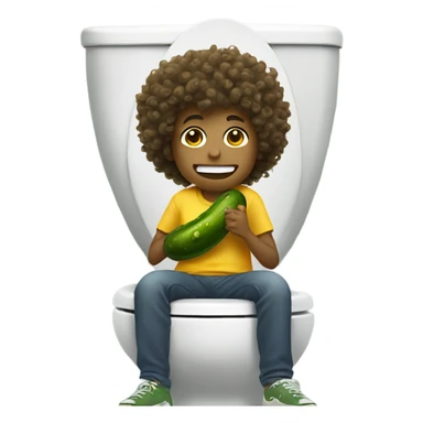 Boy with curly hair sitting on the toilet while eating a giant pickle  sticker