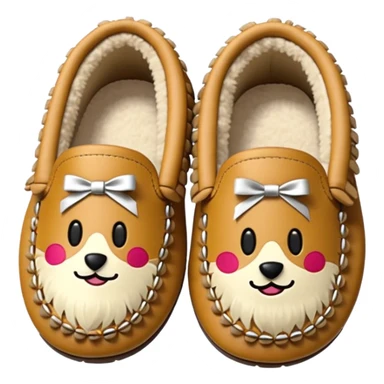 tan moccasins with decorative design and fluffy fur, emoji style sticker