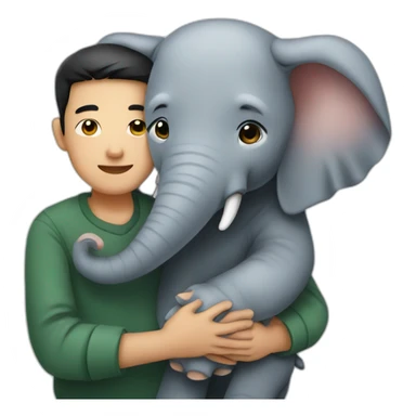 Asian man cuddling with an elephant sticker