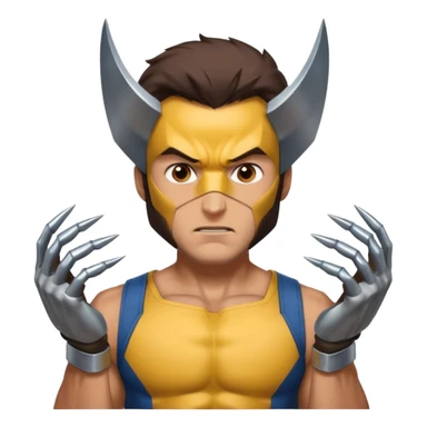 Make a man with brown eyes wearing a wolverine costume, with claws on his hands, who is wondering? sticker