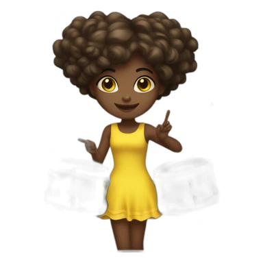 cute girl in yellow dress dark skin with yellow eyes and dark curvy hairs plays on drums sticker