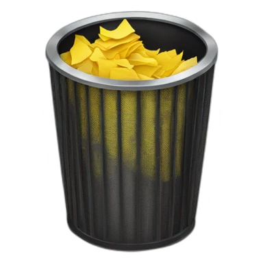 black mesh metal dustbin filled with yellow crumbled papers sticker