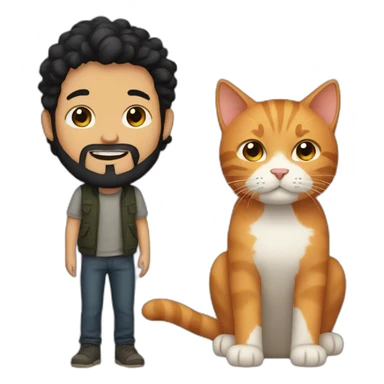 Boy with black hair and beard and ginger cat sticker