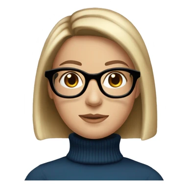 White girl blue eyes turtleneck brown bob round glasses sticker