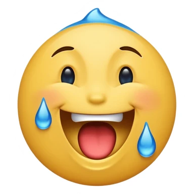 Emoji, yellow round laughing hysterically face, with blue tears of joy on it.  sticker