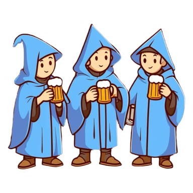 medieval pilgrims with cloaks drinking beer at a tavern sticker