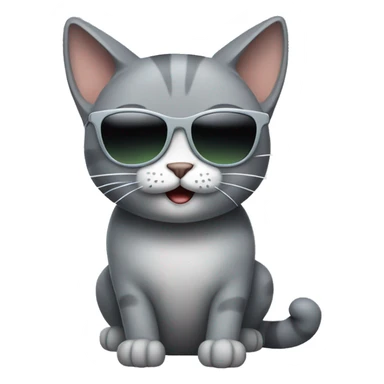 happy grey cat with sunglasses, you can see full body sticker