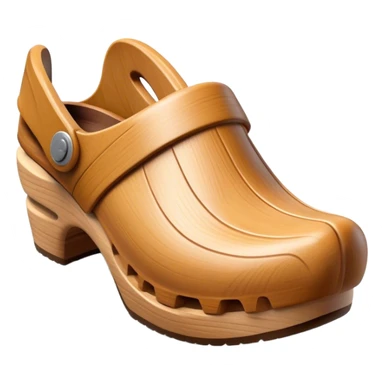 Cinematic Realistic Wooden Clogs Emoji, depicting the classic handcrafted footwear with a smooth, curved design and sturdy wooden soles, rendered with rich textures and warm, natural lighting. sticker