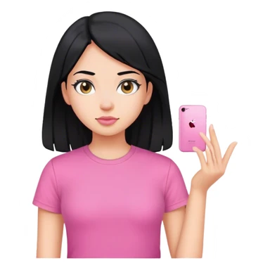 A girl with black hair and pink t shirt sticker
