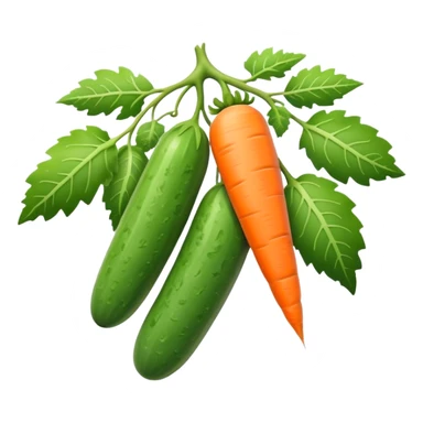cucumber, eggplant, big carrot, on a branch sticker