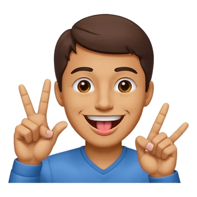 Man making v shape with fingers and tongue sticking out of mouth sticker