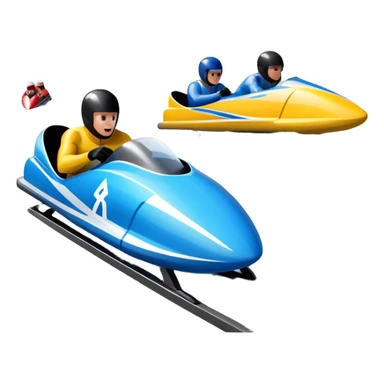 An icon featuring a sleek bobsled with athletes racing down an icy track at high speed, helmets on and bodies aligned for aerodynamics. The scene is set in a stunning snowy mountain valley with pine trees, spectators, and crisp blue sky. Transparent background captures the thrill of bobsleigh. sticker