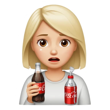 Girl crying holding a Diet Coke sticker