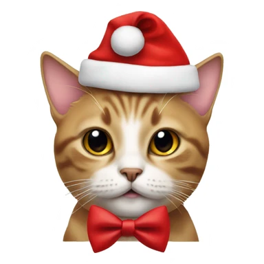 Cat wearing an red bow tie with a santa claus hat sticker