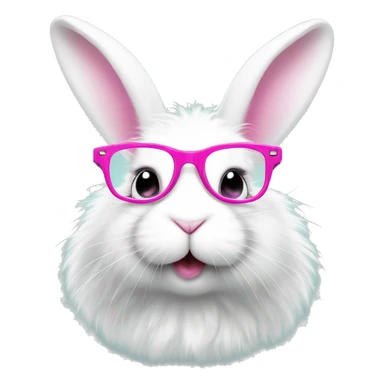 cute super fluffy white bunny with pink glasses sticker