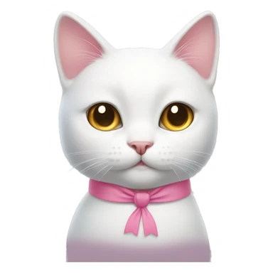 White cat with a pink bow at the top of their head sticker