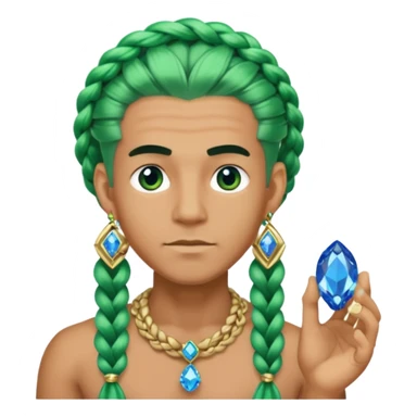 gem lover man with gem accessories excessive amount very big gem earrings green braided hair and blue diamonds  sticker