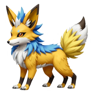 Feral Quadrupedal Digitigrade Jolteon-Lycanroc-Furret-Renamon-Zeraora-Vernid-Sergal-fusion-hybrid-creature, full body  sticker