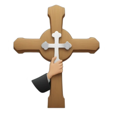 a priest having a cross in hand trying to push it up sticker
