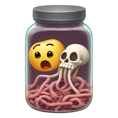 Sad jar of worms crying next to heart skeleton sticker