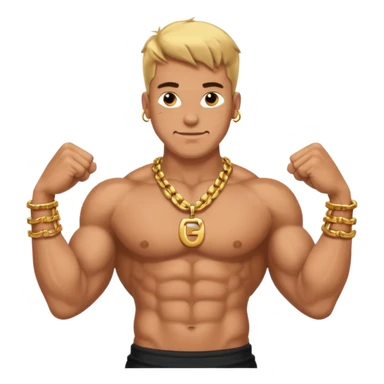 smug muscular shirtless german flexing with gold chain sticker