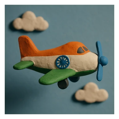 claymation style airplane with Indian colors and blue sky sticker