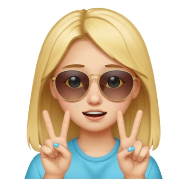 teenage girl with sunglasses crying but holding up peace sign sticker