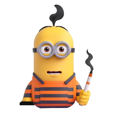 minion emoji with prison stripes, scowling, cigarette in mouth sticker